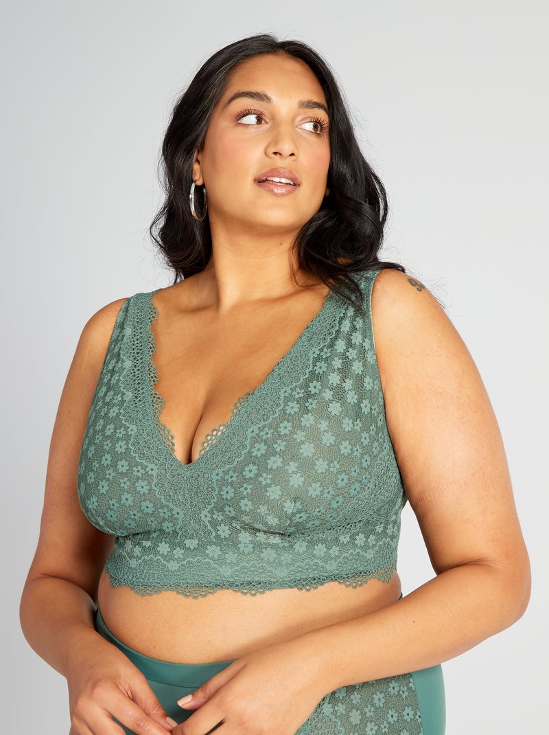 Soutien-gorge en dentelle sans armatures vert grisé - Kiabi