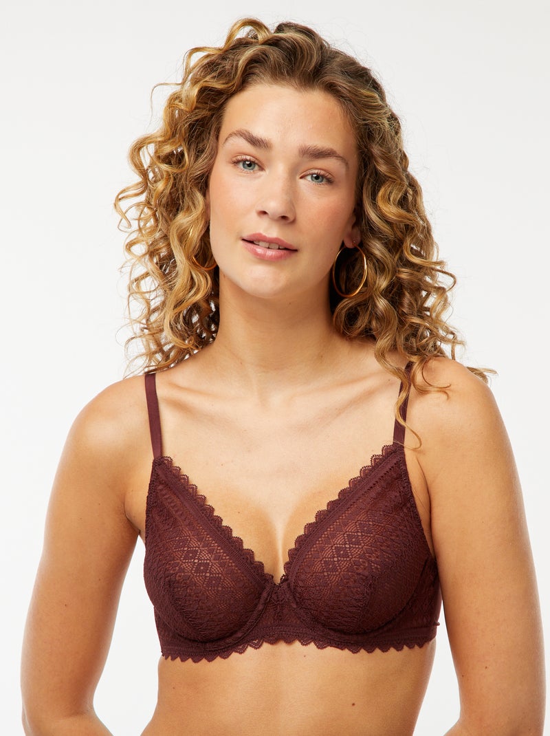 Soutien-gorge en dentelle transparente Bordeaux - Kiabi