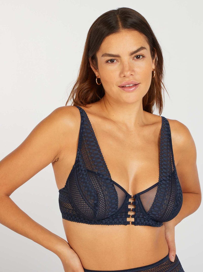 Soutien-gorge en dentelle transparente D/E&F bleu marine - Kiabi