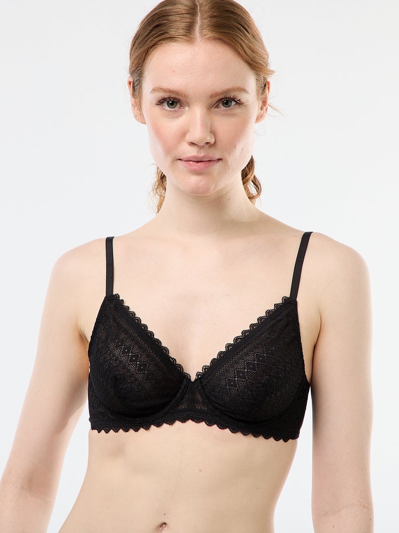 Soutien-gorge en dentelle transparente Noir - Kiabi