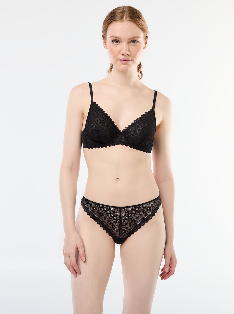 Soutien-gorge en dentelle transparente Noir - Kiabi