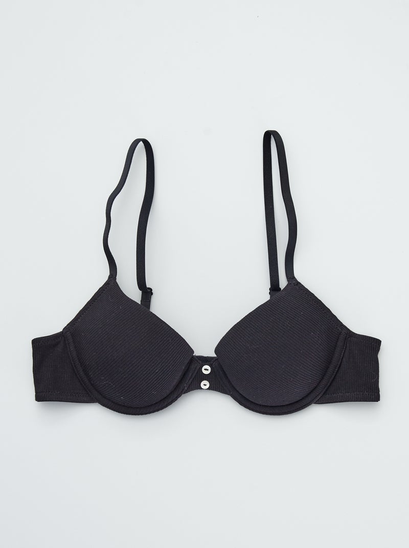 Soutien gorge en maille côtelée noir - Kiabi