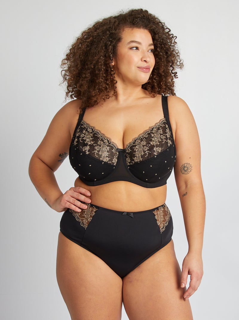 Soutien-gorge en mesh et broderies noir - Kiabi
