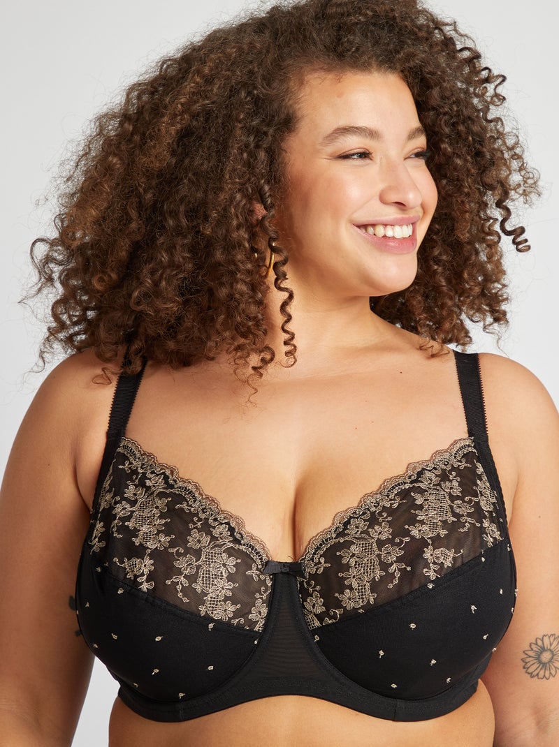 Soutien-gorge en mesh et broderies noir - Kiabi
