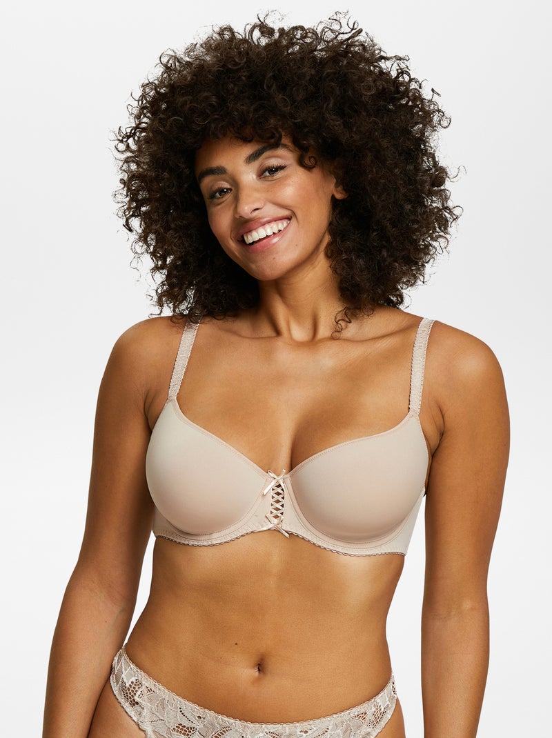 Soutien-gorge en microfibre avec laçage 'Sans complexe' Beige - Kiabi