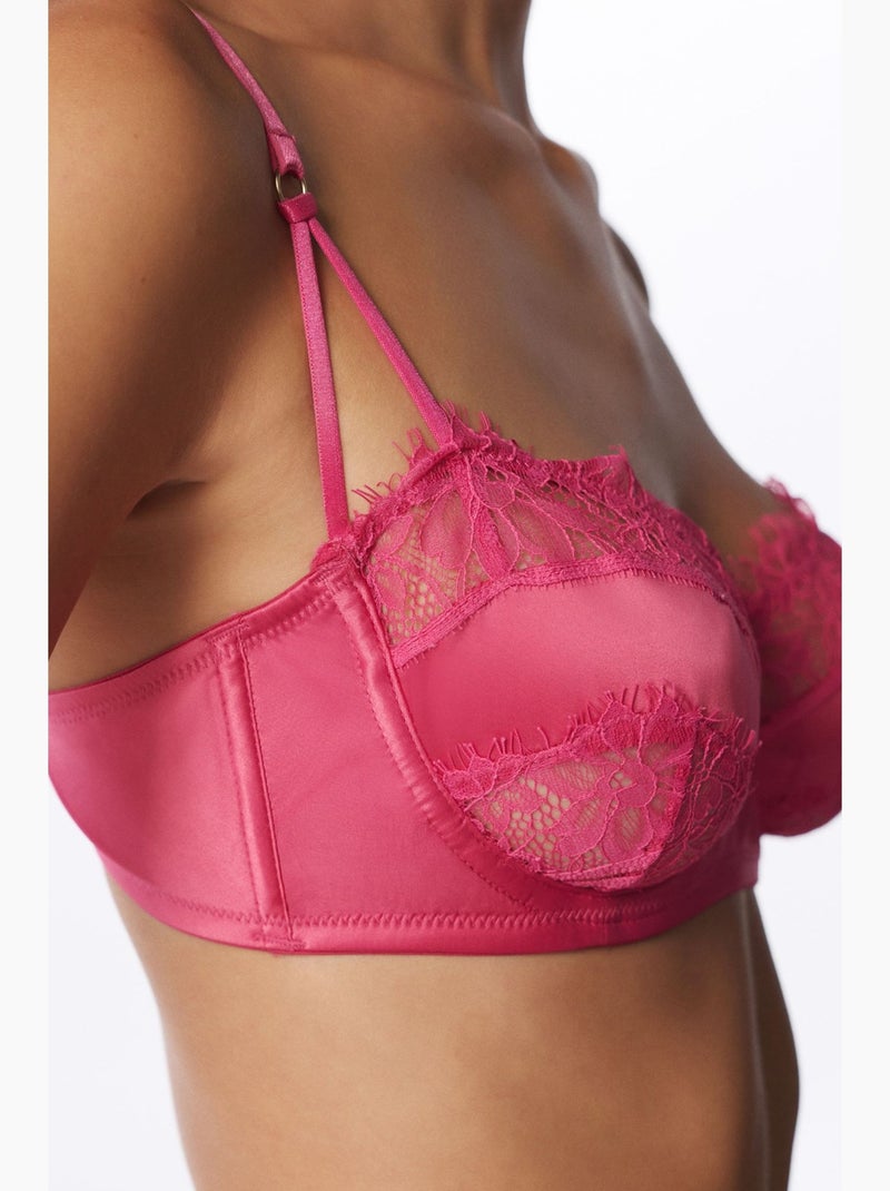 Soutien-gorge en satin avec finition dentelle et armatures penti Rose fluo/Solinotes - Kiabi