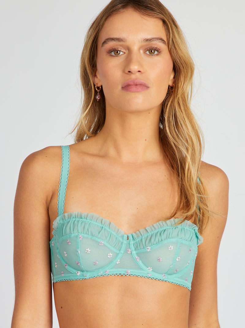 Soutien-gorge en tulle brodé Vert fleuri - Kiabi