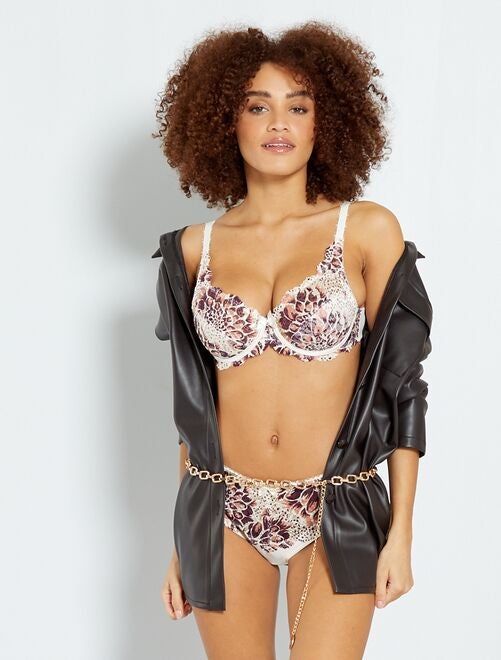 Soutien-gorge Grande Taille 105E – Rose Et Damier Noir – Balconnet Avec Armature