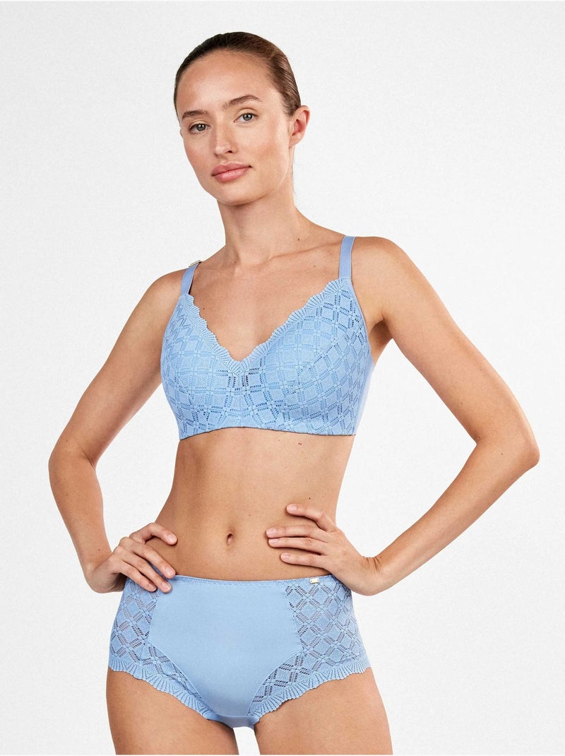 Soutien-gorge grande capacité sans armature dentelle géométrique Ciel - Kiabi
