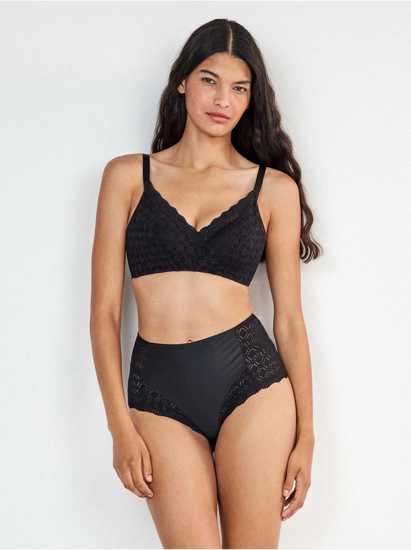 Soutien-gorge grande capacité sans armature dentelle géométrique Noir - Kiabi