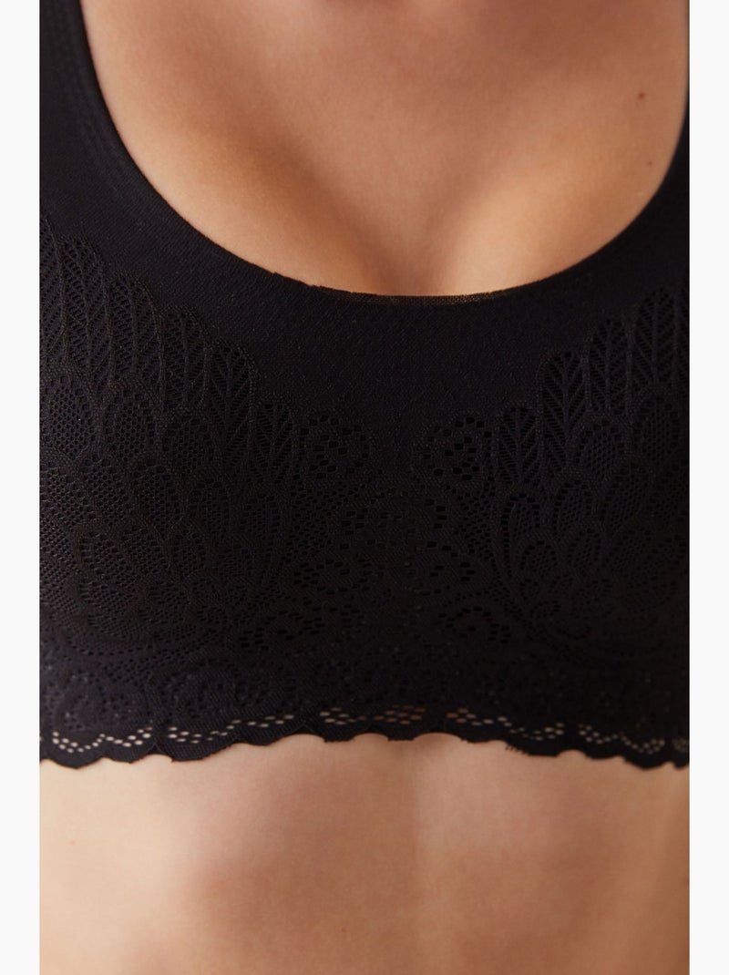 Soutien-gorge invisible sans coutures à détail dentelle penti Noir - Kiabi