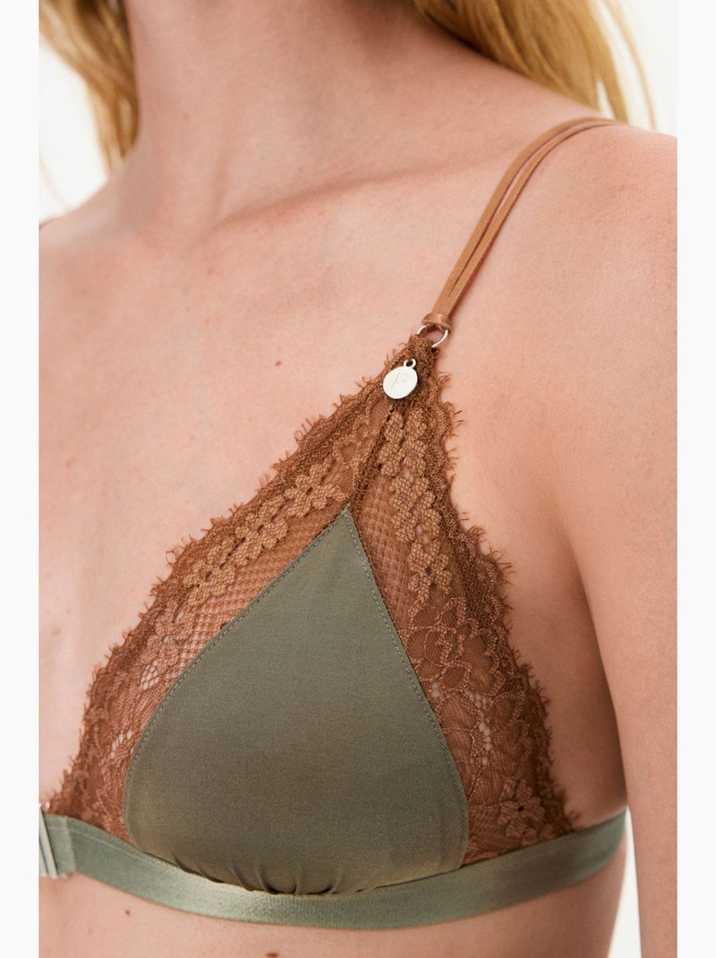 Soutien-gorge micro femme dentelle triangle penti Vert kaki - Kiabi