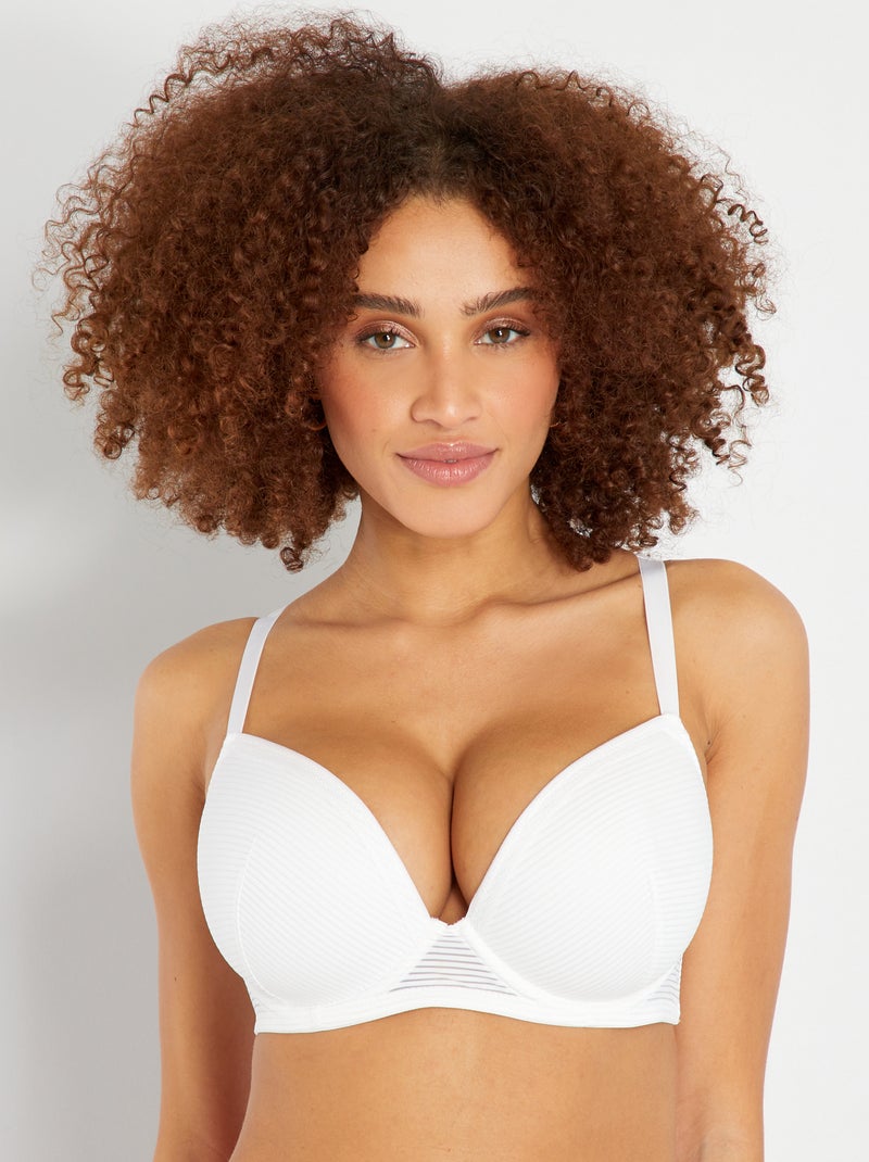 Soutien-gorge microfibre à fines rayures ajourées D&E blanc - Kiabi
