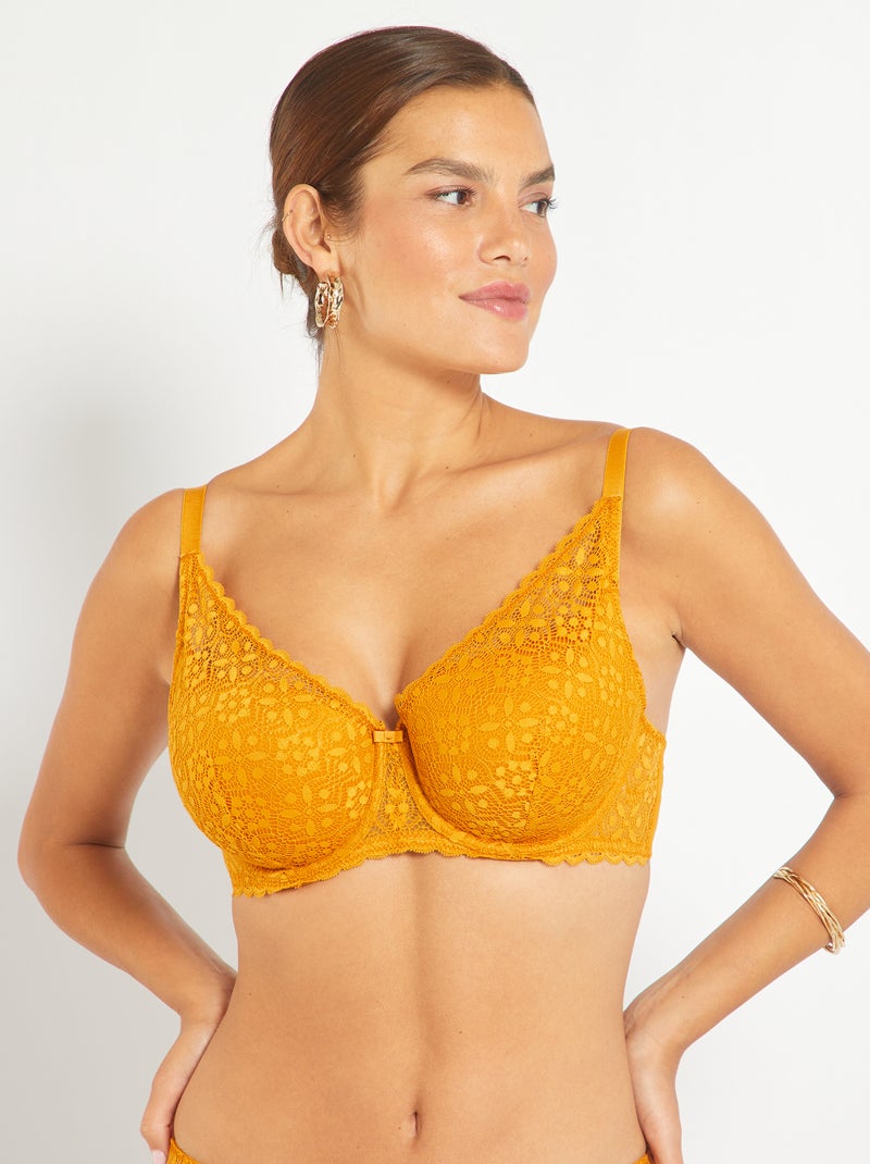 Soutien-gorge paddé bonnet D&E Jaune moutarde - Kiabi