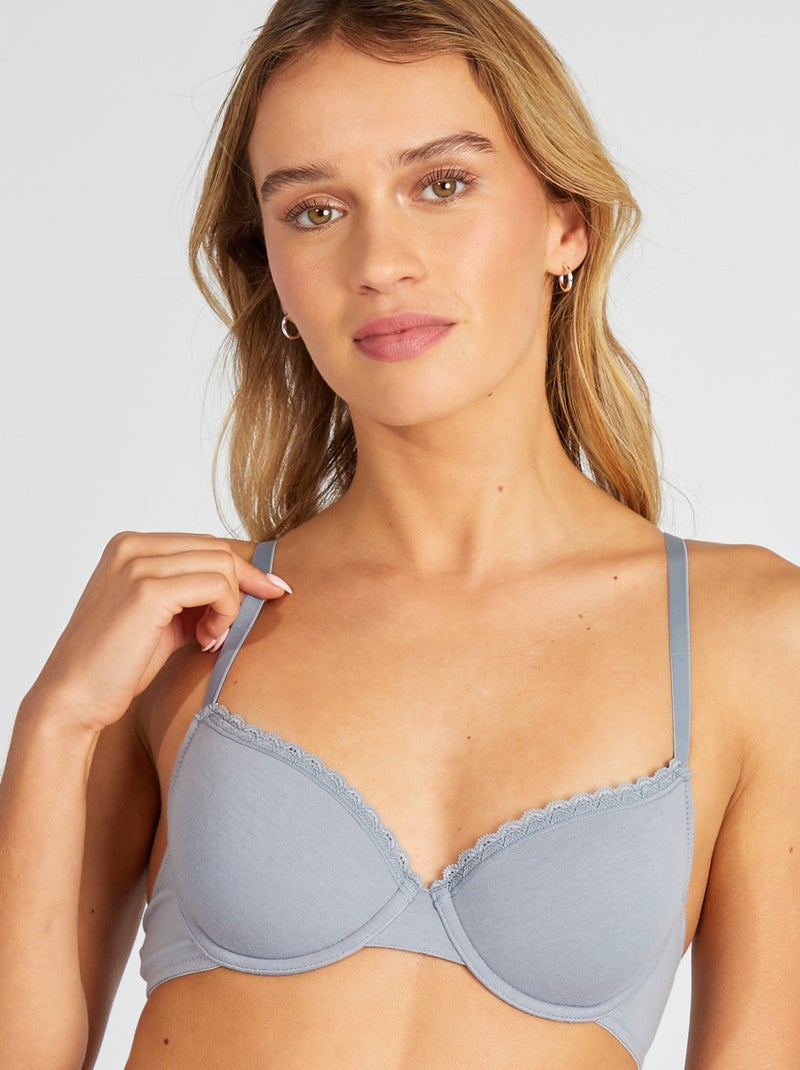 Soutien-gorge paddé coton Bleu gris - Kiabi