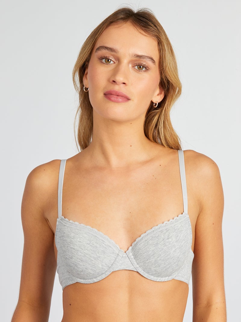 Soutien-gorge paddé coton Gris chiné - Kiabi