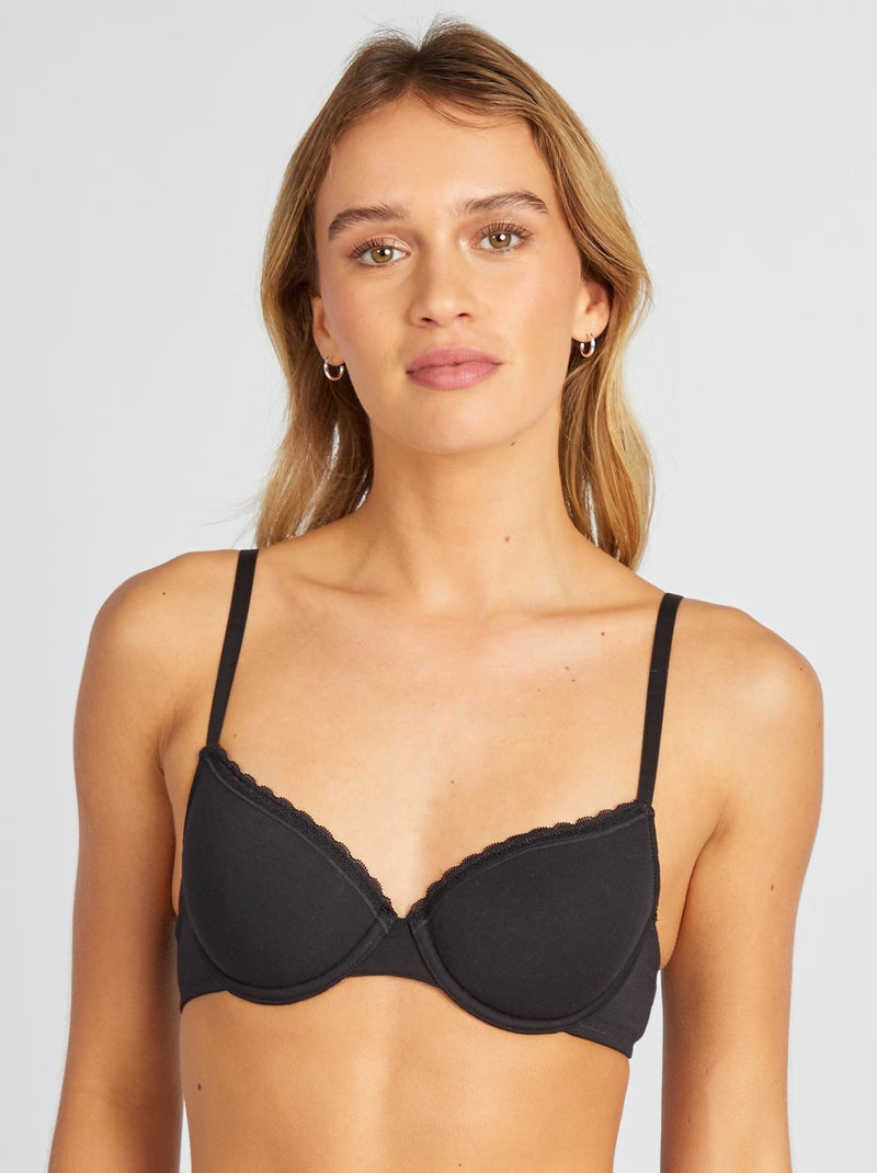 Soutien-gorge paddé coton noir - Kiabi