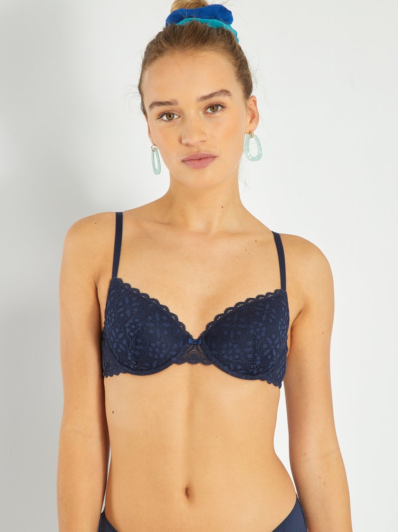 Soutien-gorge paddé dentelle bleu marine - Kiabi