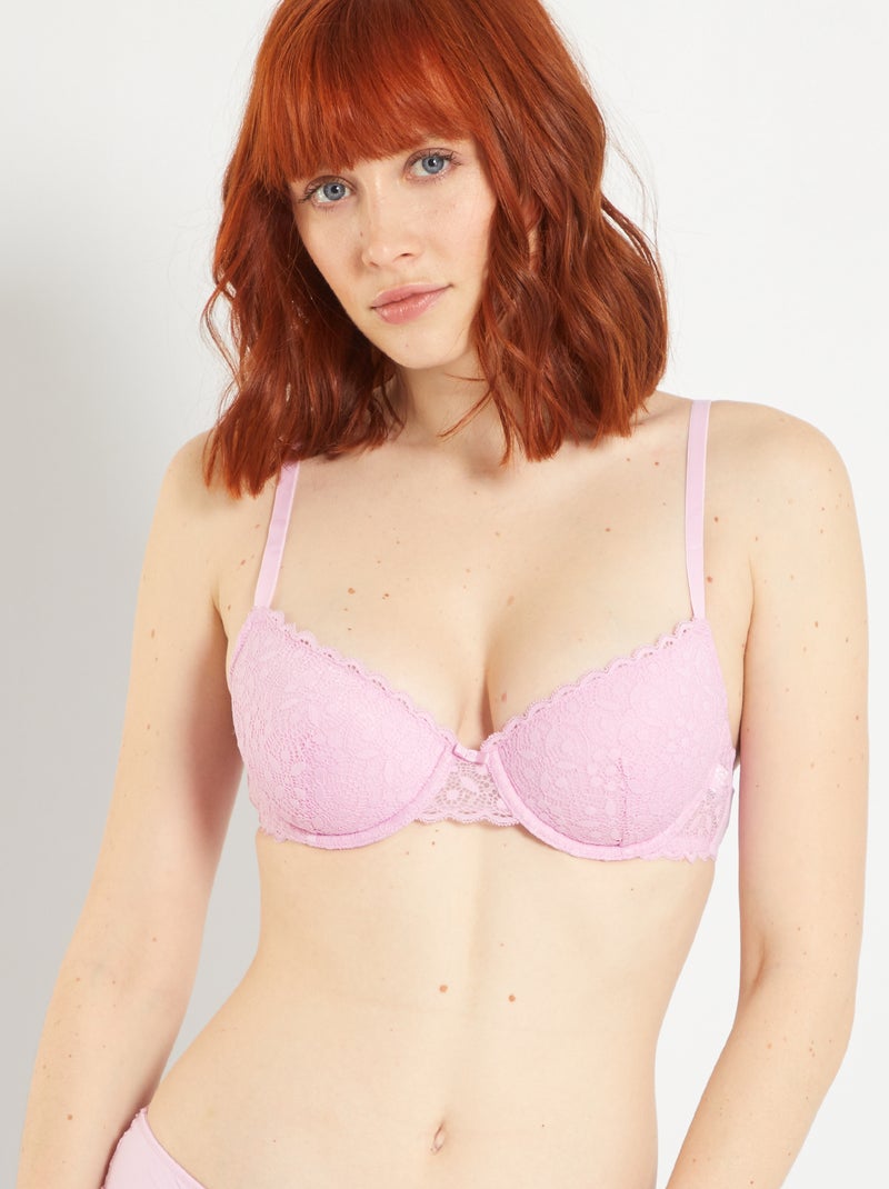 Soutien-gorge paddé dentelle rose lilas - Kiabi