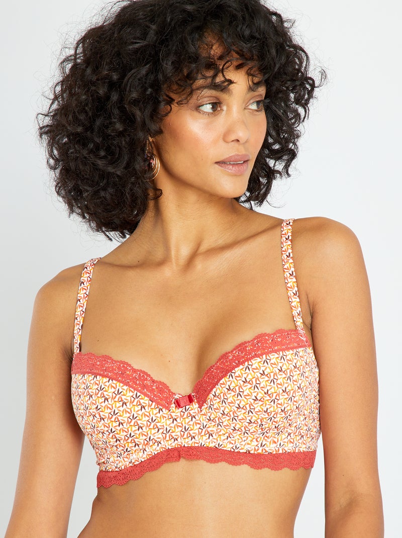 Soutien-gorge paddé 'Envie de Lingerie' orange imprimé - Kiabi