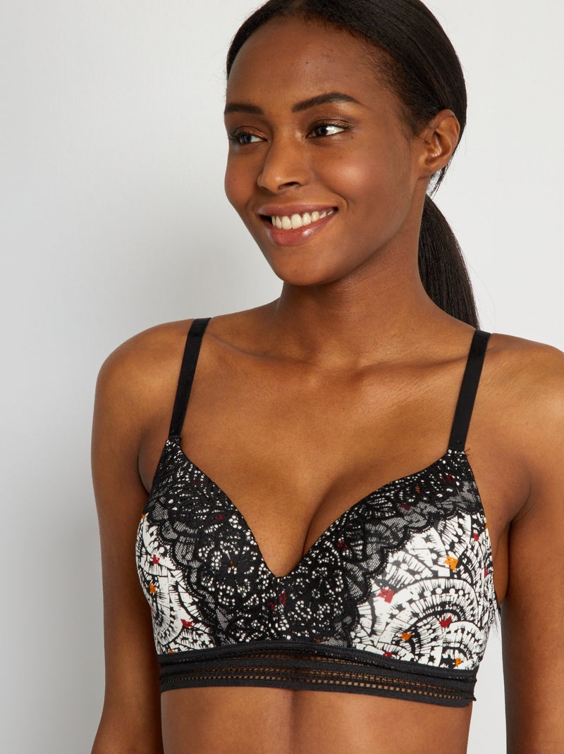 Soutien-gorge paddé 'Mojito Lingerie' imprimé noir - Kiabi