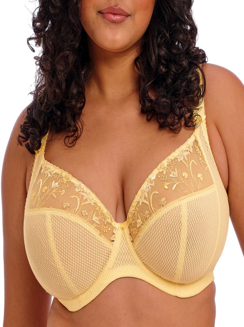 Soutien-gorge plongeant broderies florales Charley Jaune - Kiabi