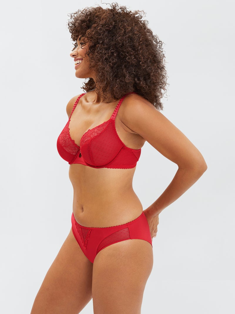 Soutien-gorge plongeant en dentelle avec armatures 'Sans Complexe' Rouge - Kiabi