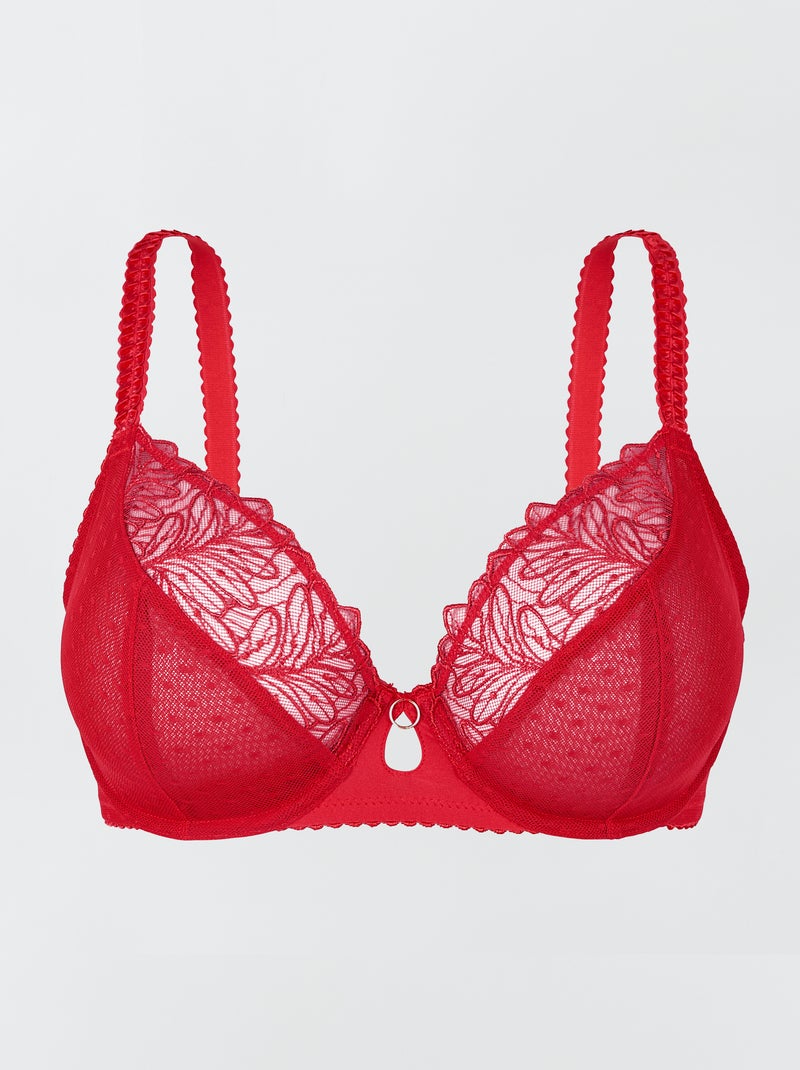 Soutien-gorge plongeant en dentelle avec armatures 'Sans Complexe' Rouge - Kiabi