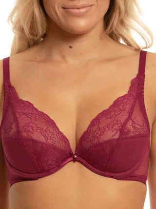 Soutien-gorge plongeant en dentelle Hymne à l'Amour Amarante
