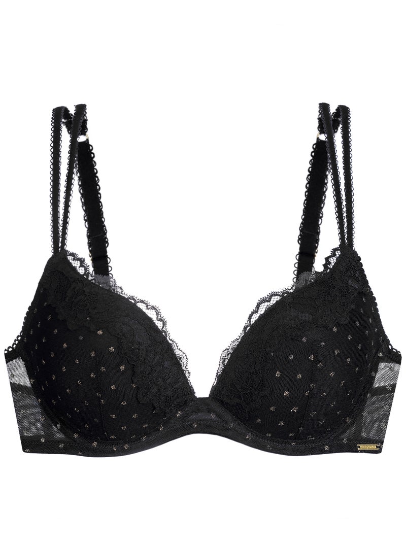 Soutien-gorge plongeant push-up en maille à pois scintillants origins Dorina Noir - Kiabi