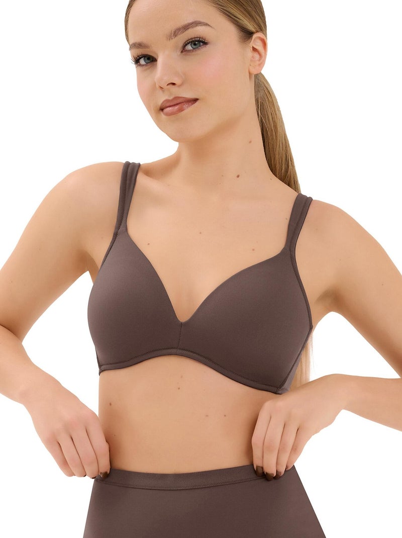 Soutien-gorge préformé décolleté profond sans armatures Maya Marron chocolat - Kiabi