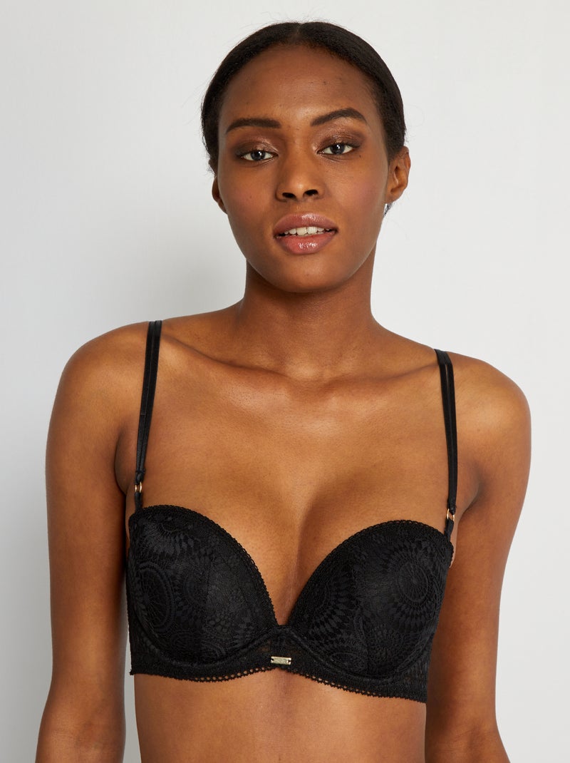 Soutien-gorge push-up bandeau dentelle noir - Kiabi