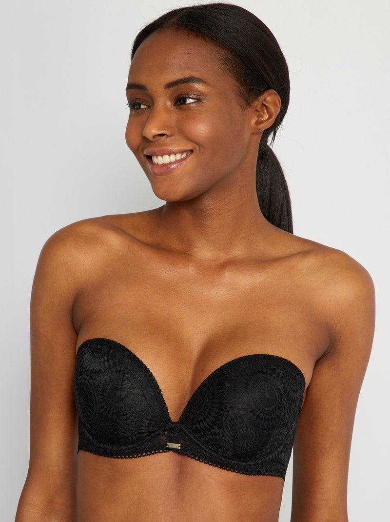 Soutien-gorge push-up bandeau dentelle noir - Kiabi