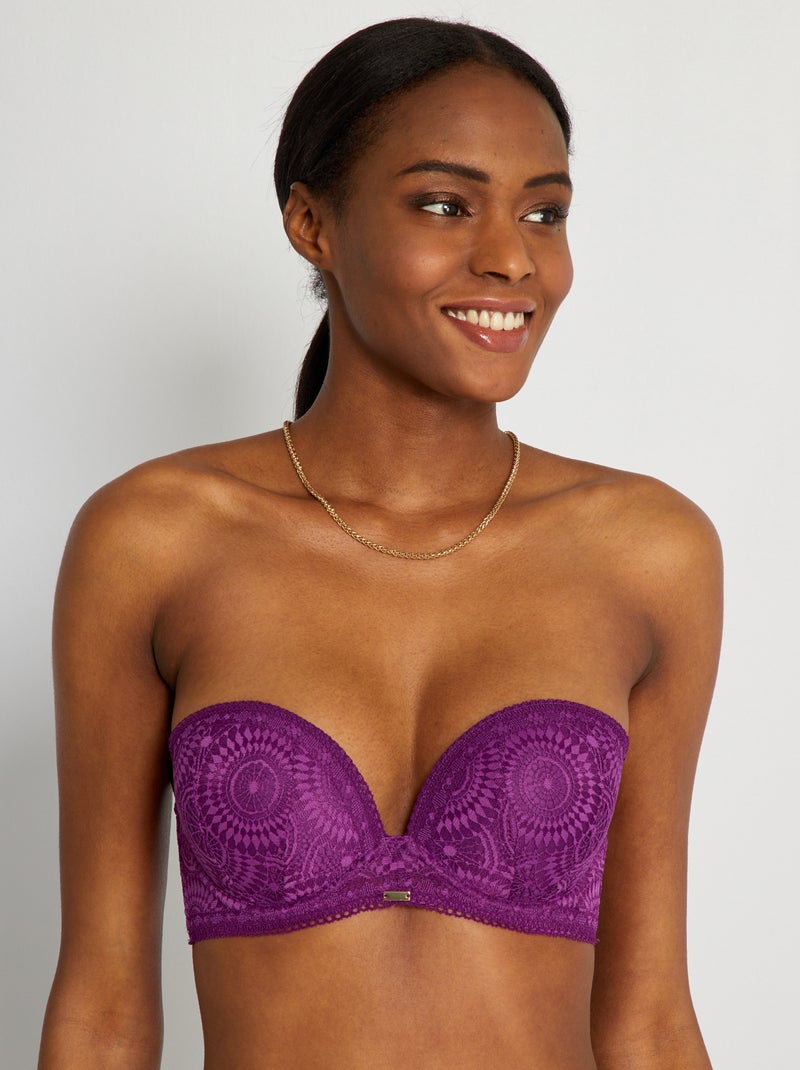 Soutien-gorge push-up bandeau dentelle violet - Kiabi
