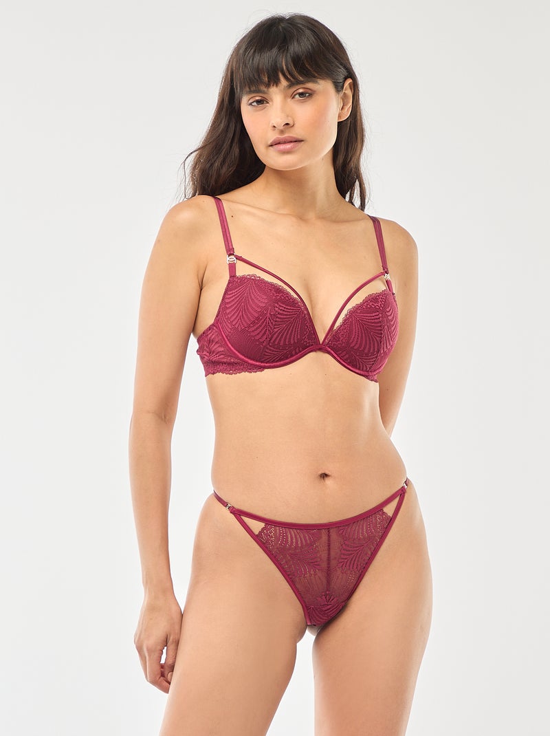 Soutien-gorge push up en dentelle feuillage Bordeaux - Kiabi