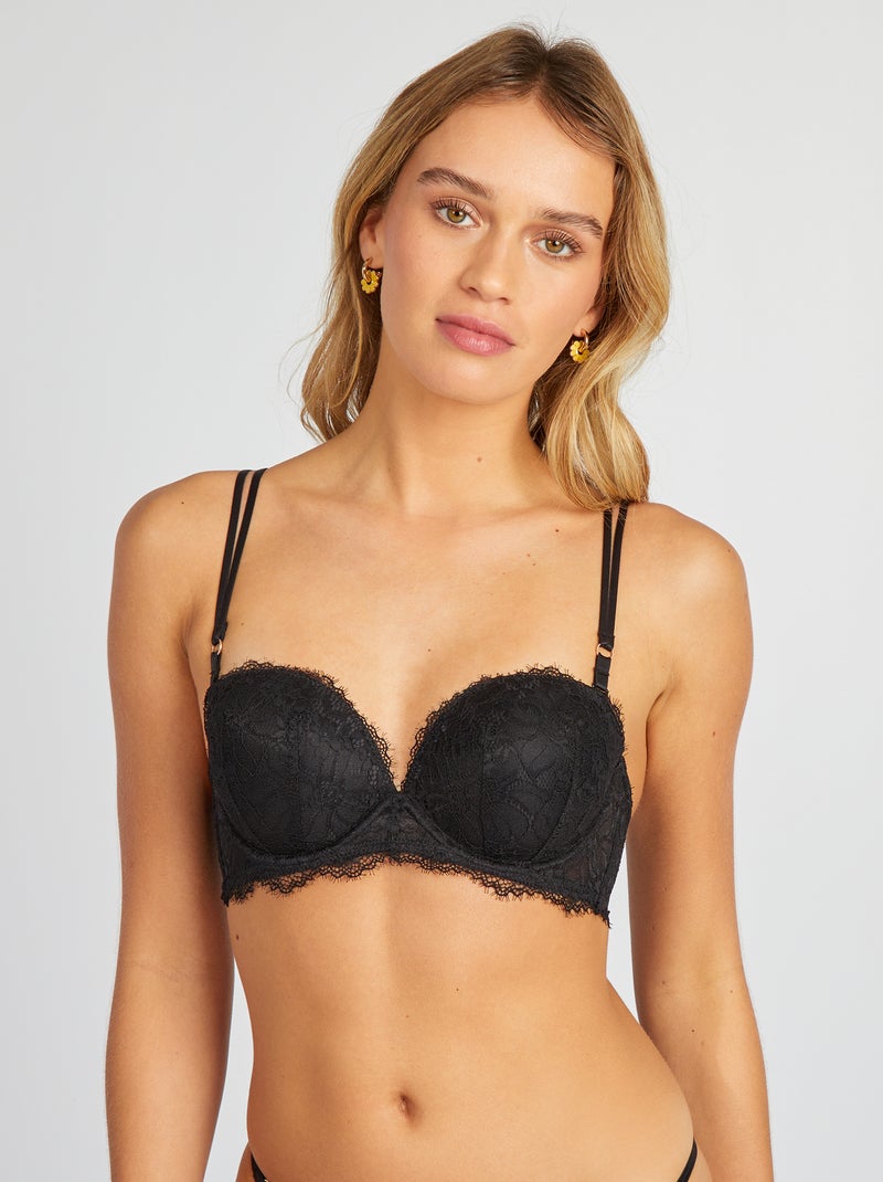 Soutien-gorge push up en dentelle noir - Kiabi