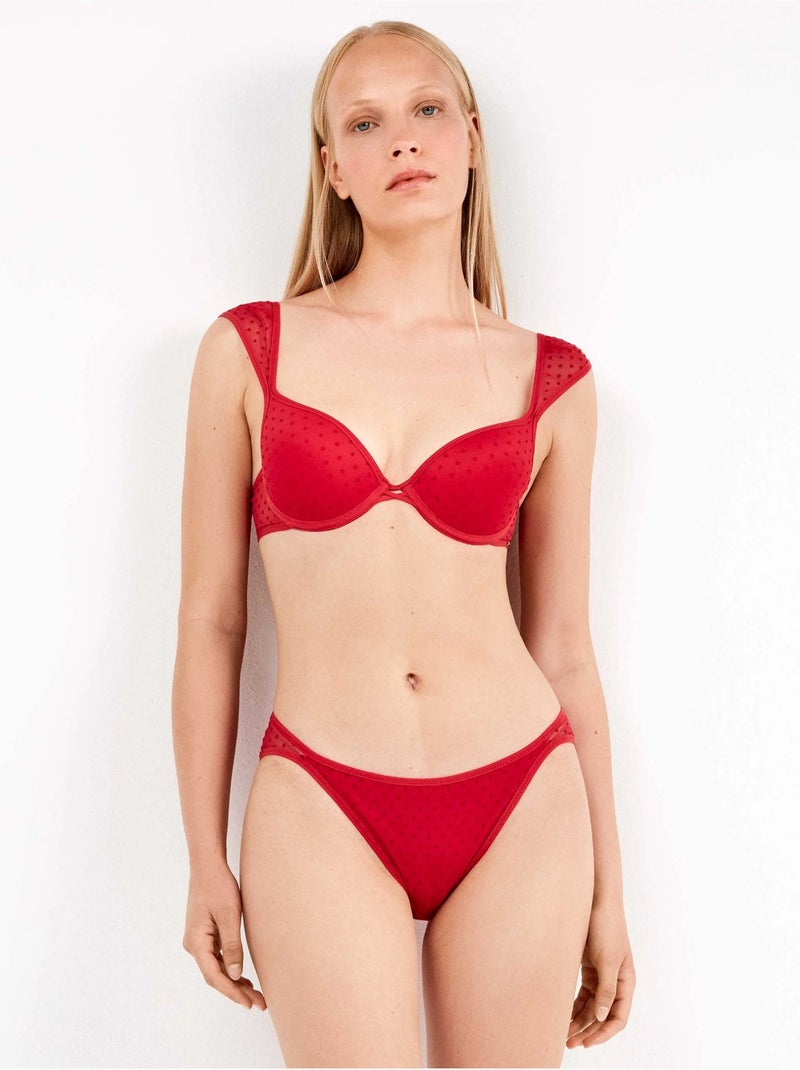 Soutien-gorge push up en tulle plumetis Rouge - Kiabi
