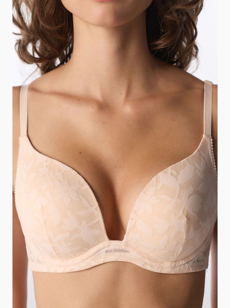 Soutien-gorge push-up fleuri, dense et clair penti Beige argile - Kiabi