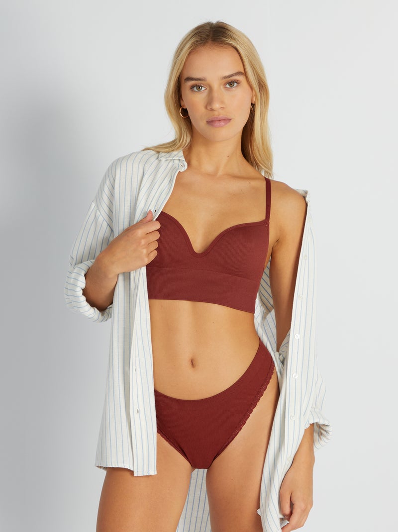 Soutien-gorge push up maille côtelée Rouge brique - Kiabi
