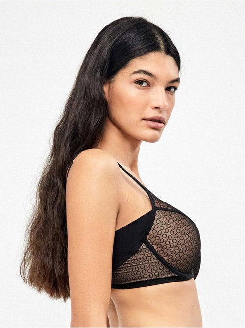 Soutien-gorge réducteur d'aisselle avec jacquard monogramme. Bonnets c, d et e - Kiabi