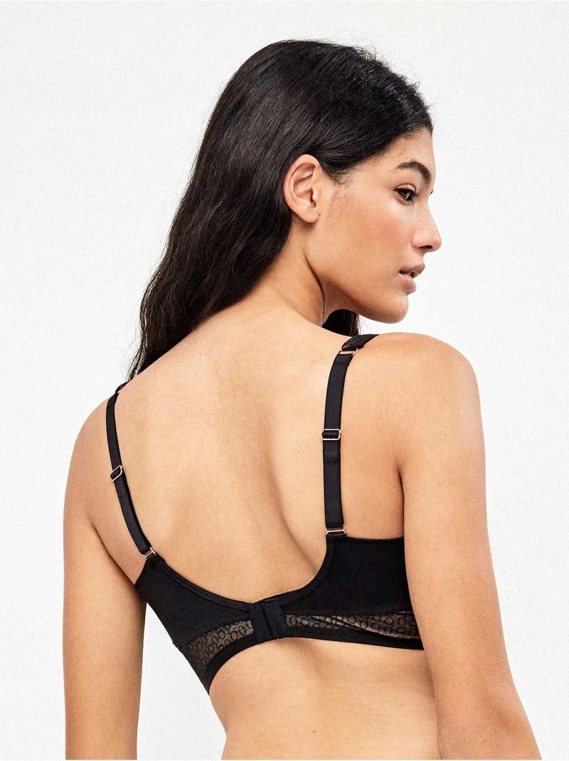 Soutien-gorge réducteur d'aisselle avec jacquard monogramme. Bonnets c, d et e Noir - Kiabi