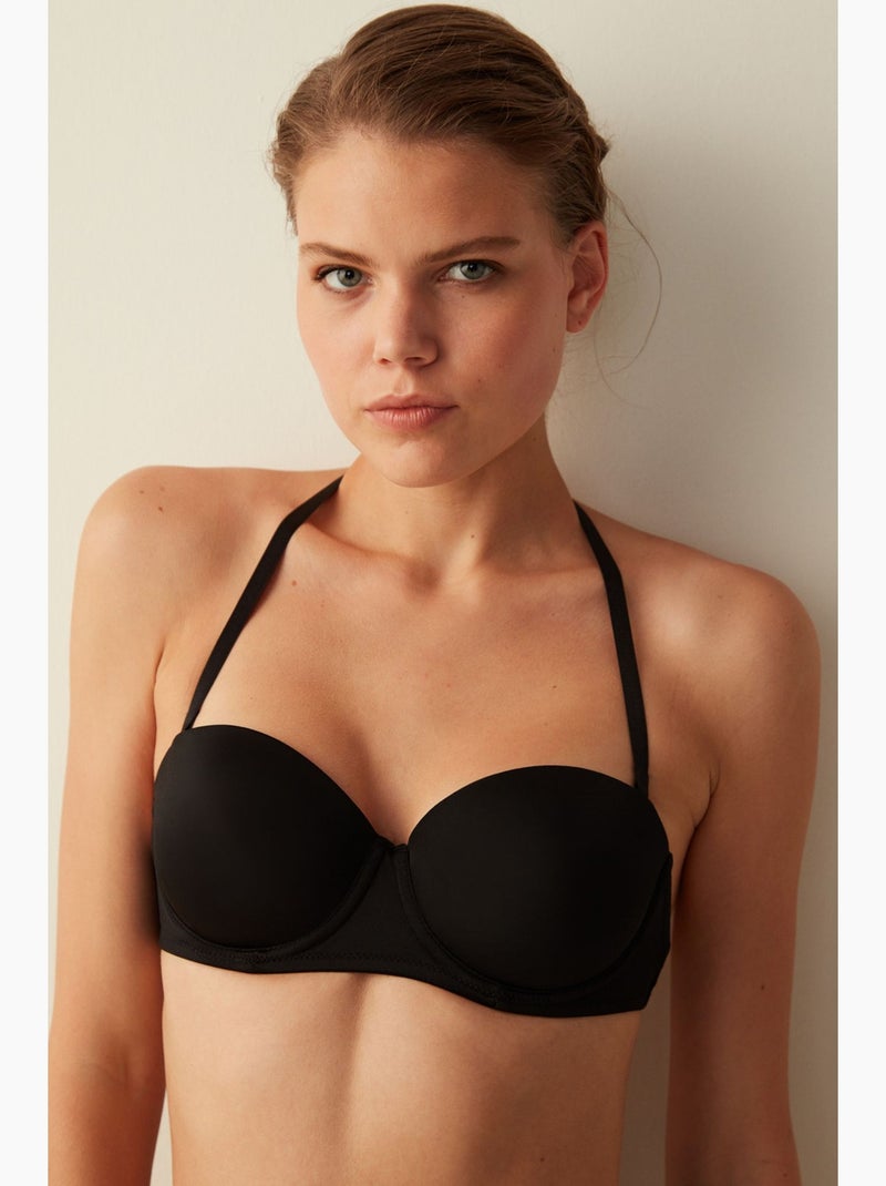 Soutien-gorge rembourré à armatures et bretelles amovibles penti Noir - Kiabi