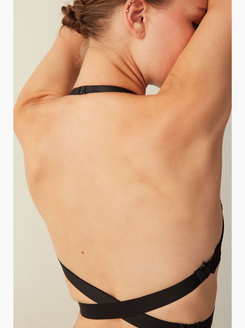 Soutien-gorge rembourré à armatures et bretelles amovibles penti Noir - Kiabi