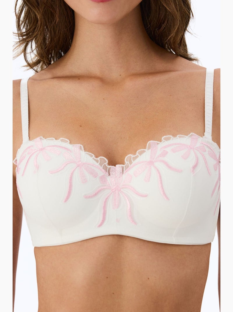 Soutien-gorge rembourré à motif nœud broidery lotus cassé penti Blanc - Kiabi