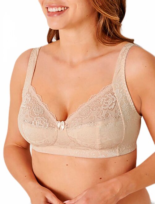 Soutien-gorge sans armatures jacquard et dentelle - Kiabi