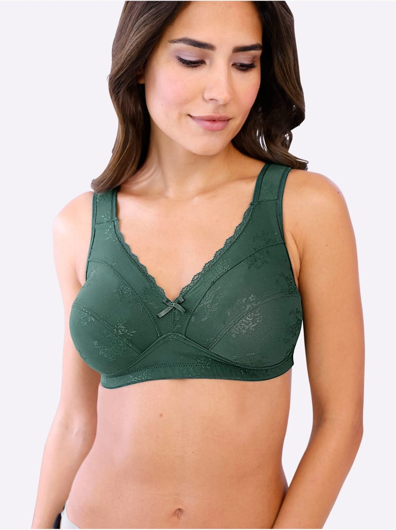 Soutien-gorge Sans Armatures Motif Jacquard - Moda Vilona Beige/Vert - Kiabi