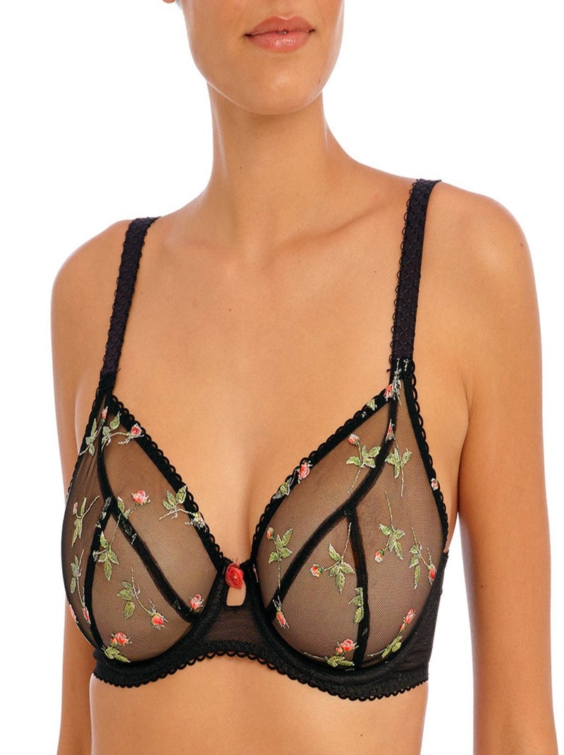 Soutien-gorge transparent à armatures Rose Blossom Noir - Kiabi