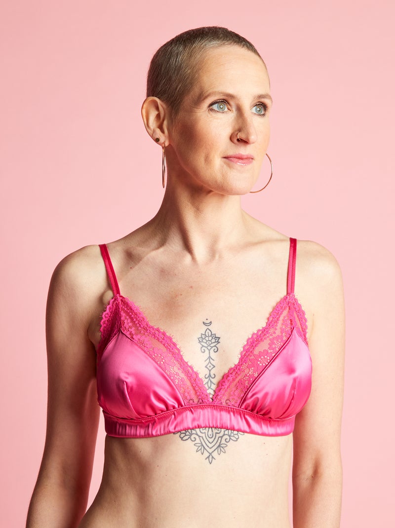 Soutien-gorge triangle en dentelle et satiné rose indien - Kiabi
