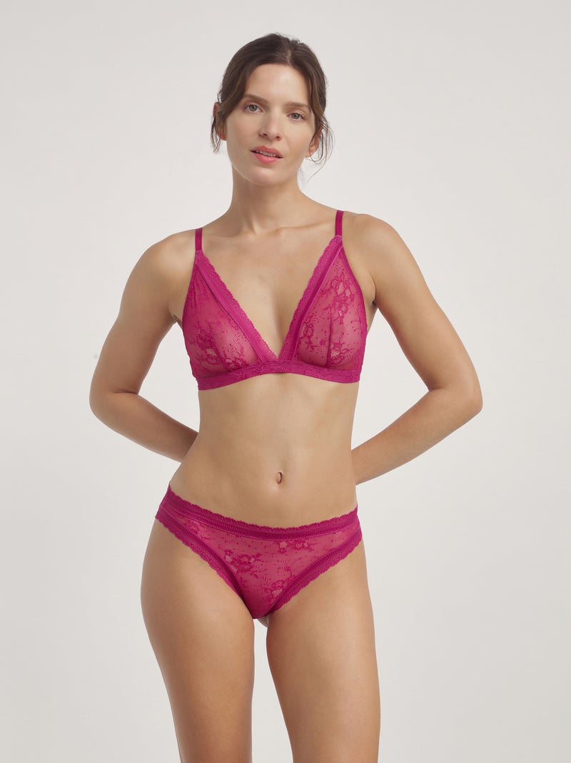 Soutien-gorge triangle en dentelle Romance Rose fushia - Kiabi