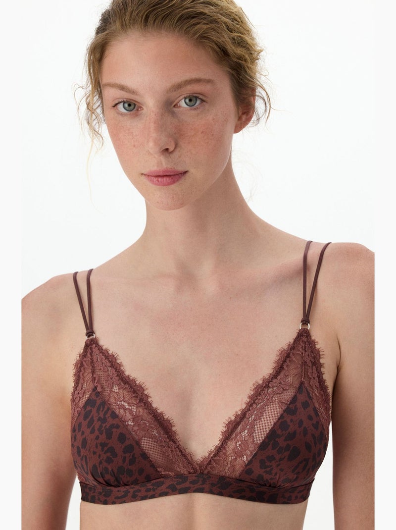 Soutien-gorge triangle en micro dentelle imprimée penti Rouge bordeaux - Kiabi